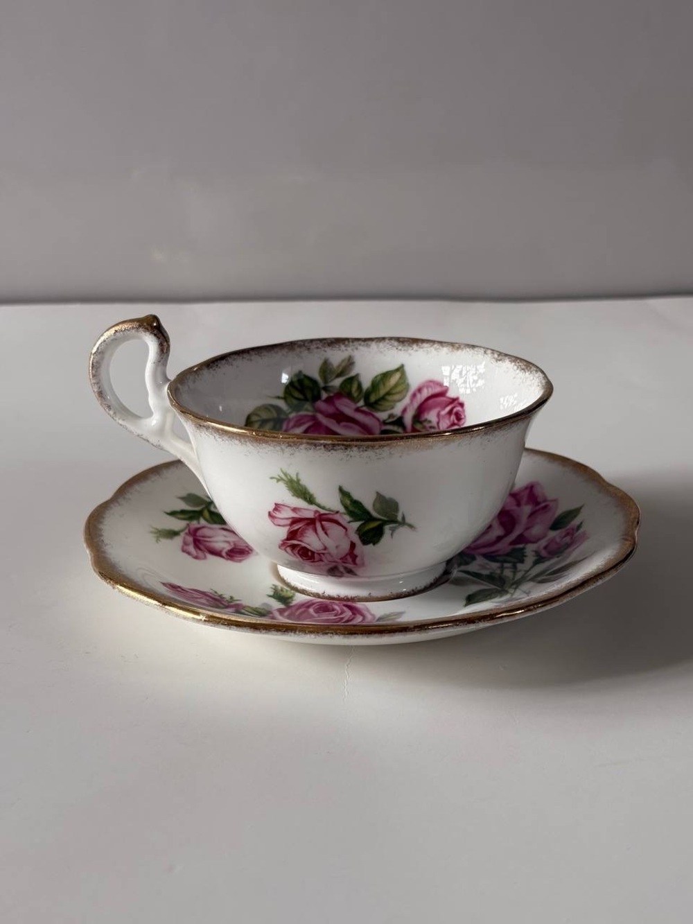 Vintage Royal Standard Orleans Pink Rose Gold Spray Cup & Saucer England Teacup